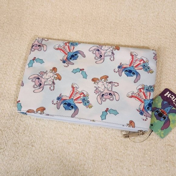 Bioworld Disney Stitch and Angel Holiday Jammies Cosmetic Bag Makeup Pouch NEW - Picture 9 of 11